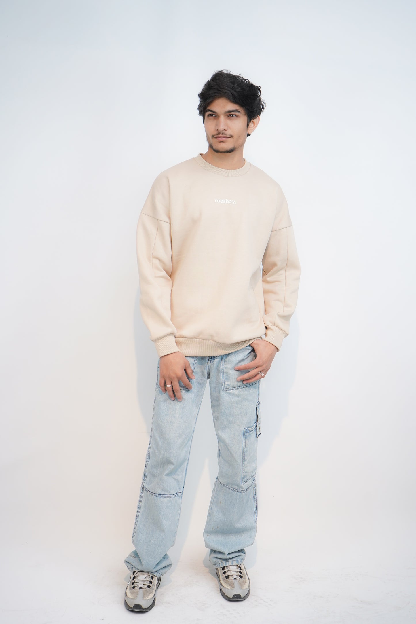 Beige - Solid Oversized Sweatshirt