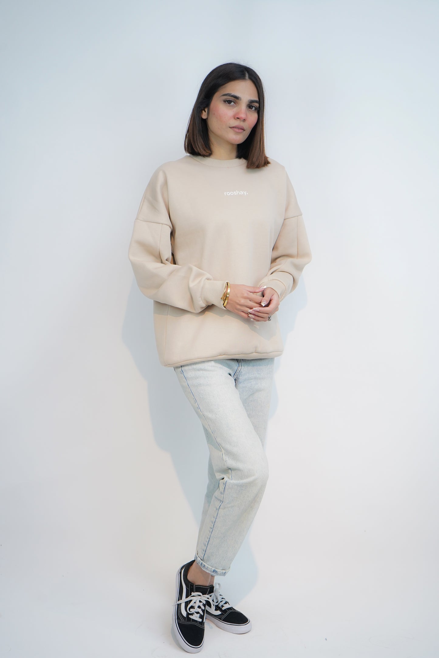 Beige - Solid Oversized Sweatshirt