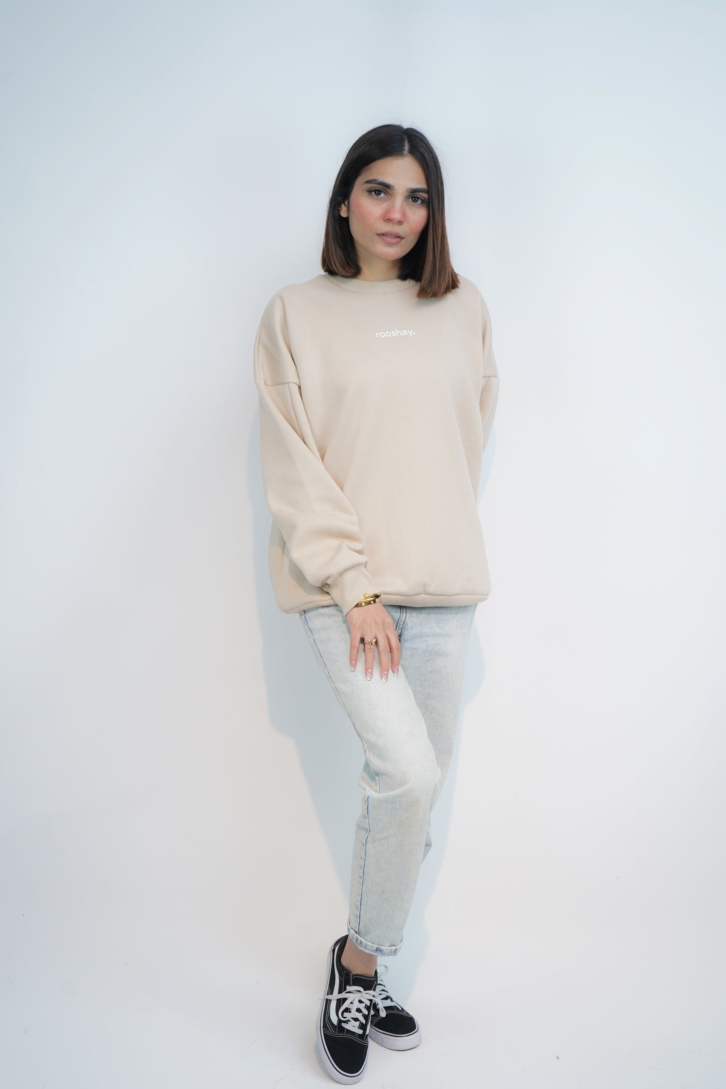 Beige - Solid Oversized Sweatshirt