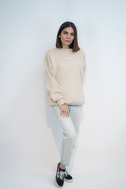 Beige - Solid Oversized Sweatshirt