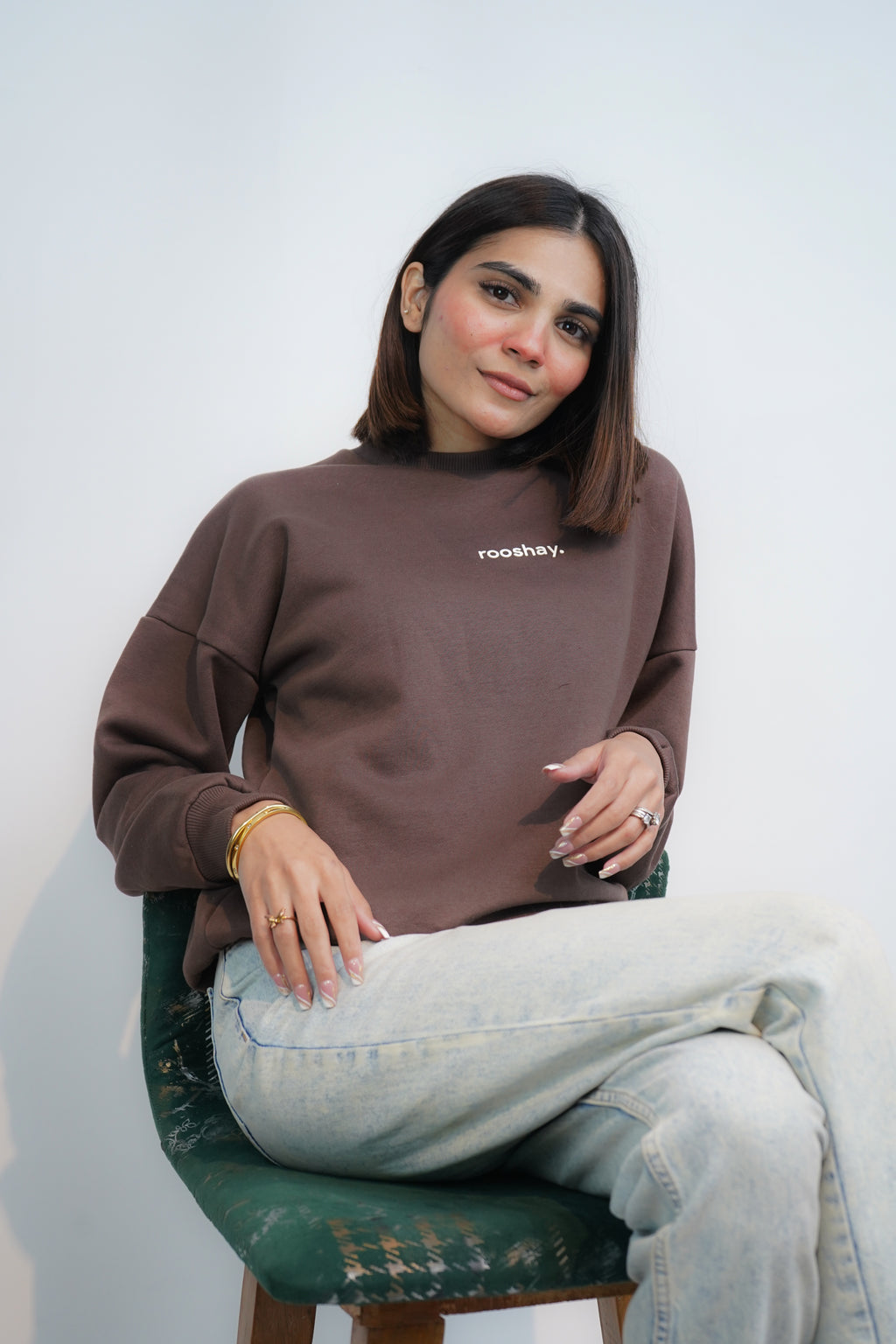 Chocolate Brown - Solid Oversized Sweatshirt
