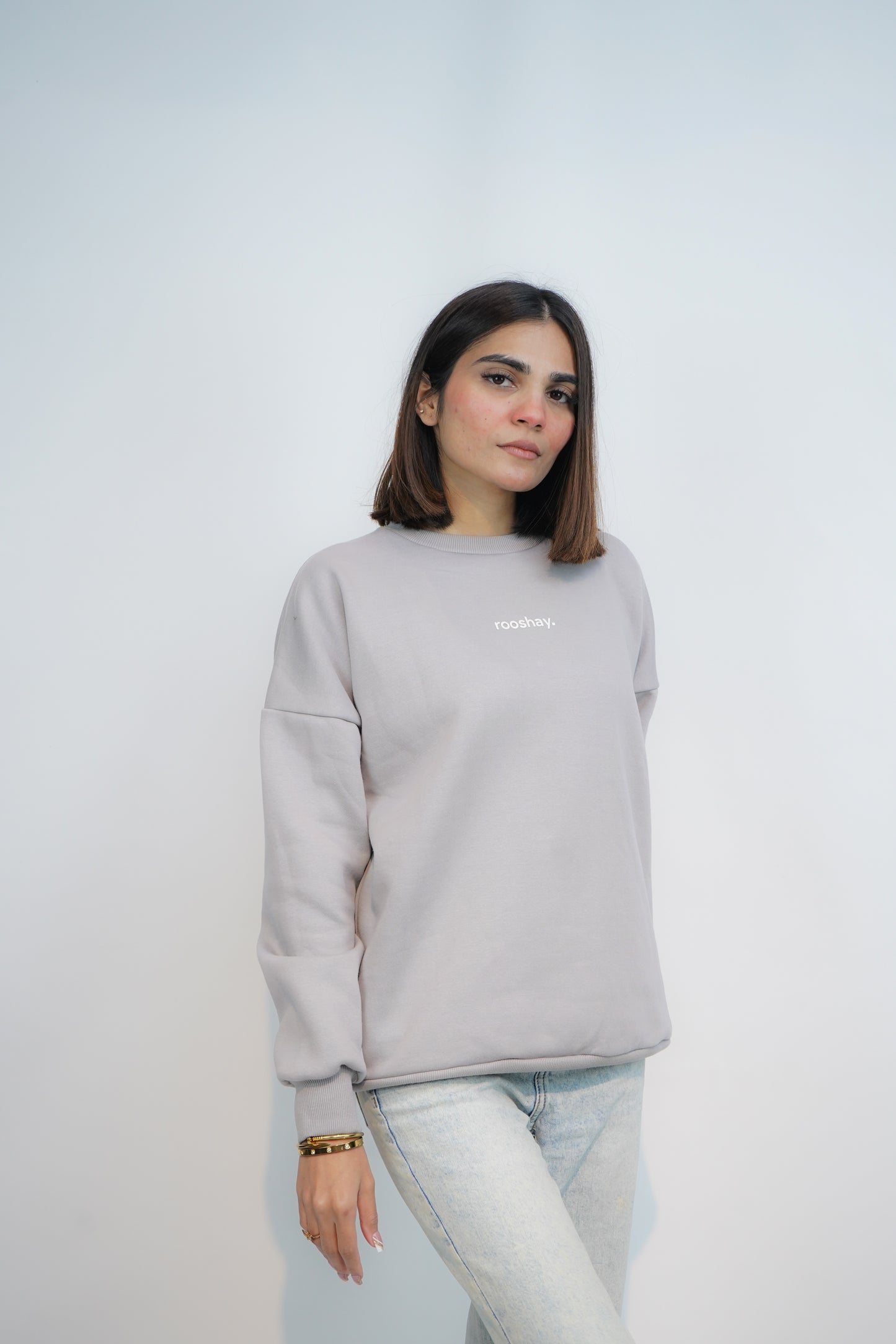 Grey - Solid Oversized Sweatshirt