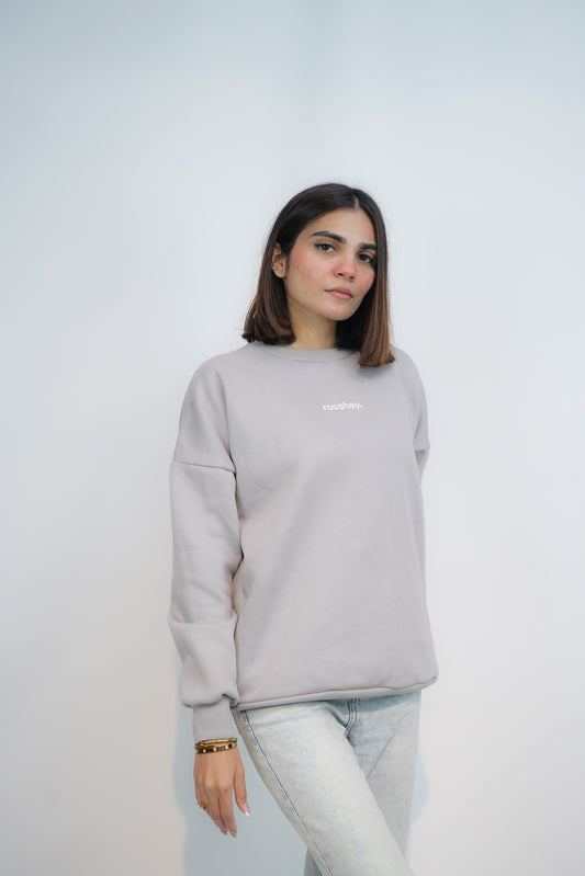 Grey - Solid Oversized Sweatshirt