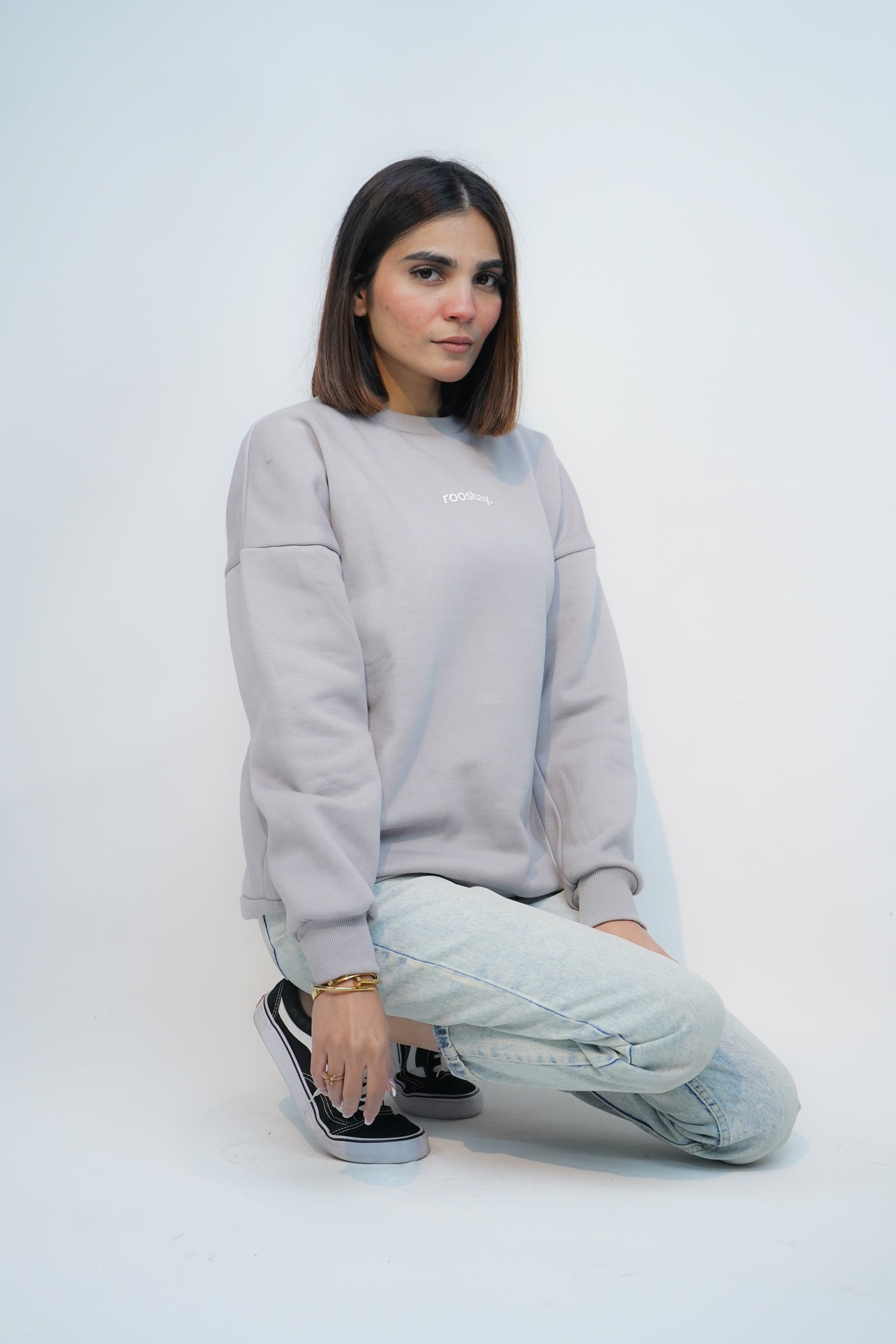 Grey - Solid Oversized Sweatshirt