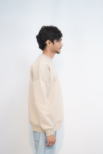 Beige - Solid Oversized Sweatshirt