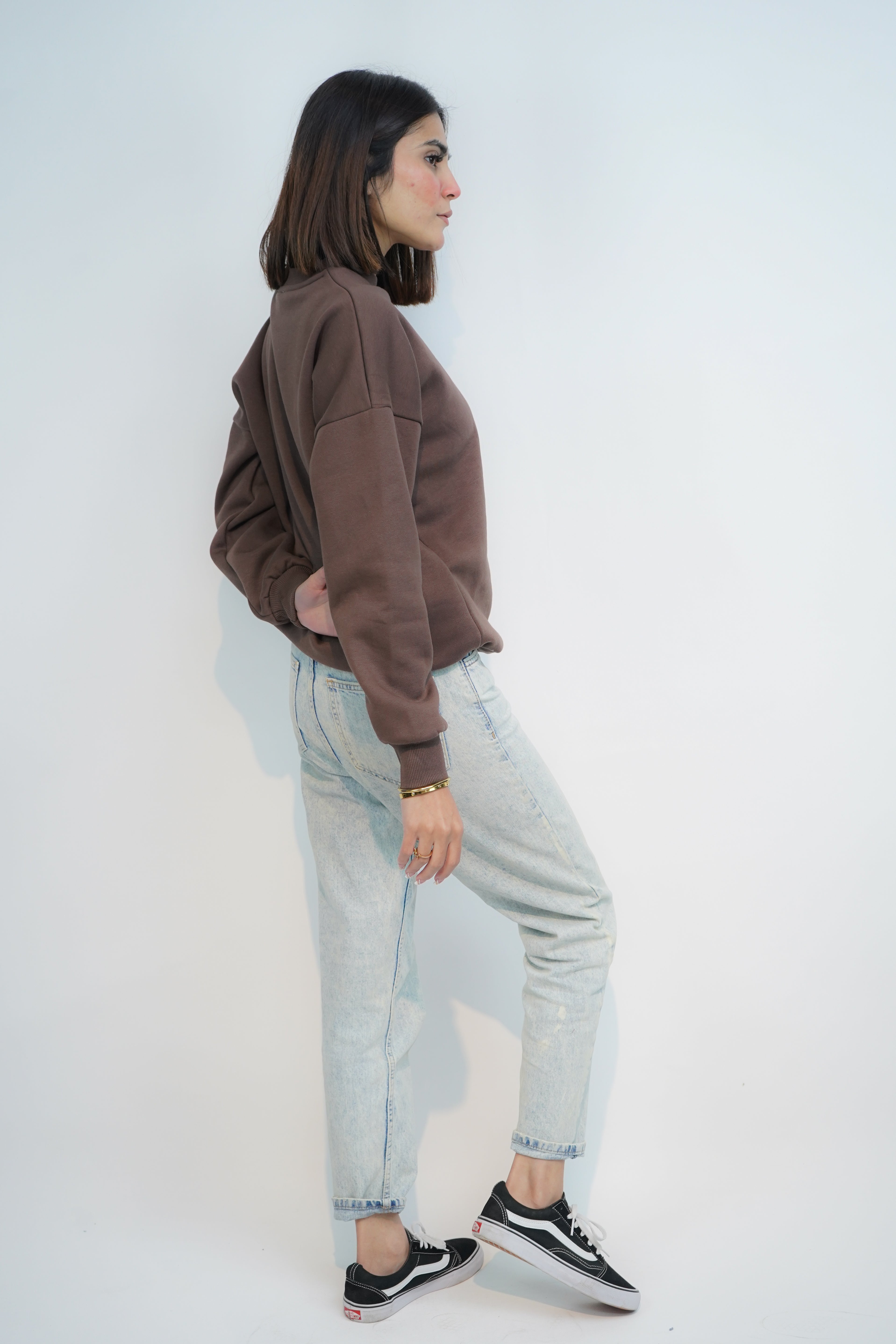 Chocolate Brown - Solid Oversized Sweatshirt