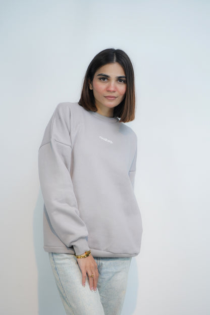 Grey - Solid Oversized Sweatshirt