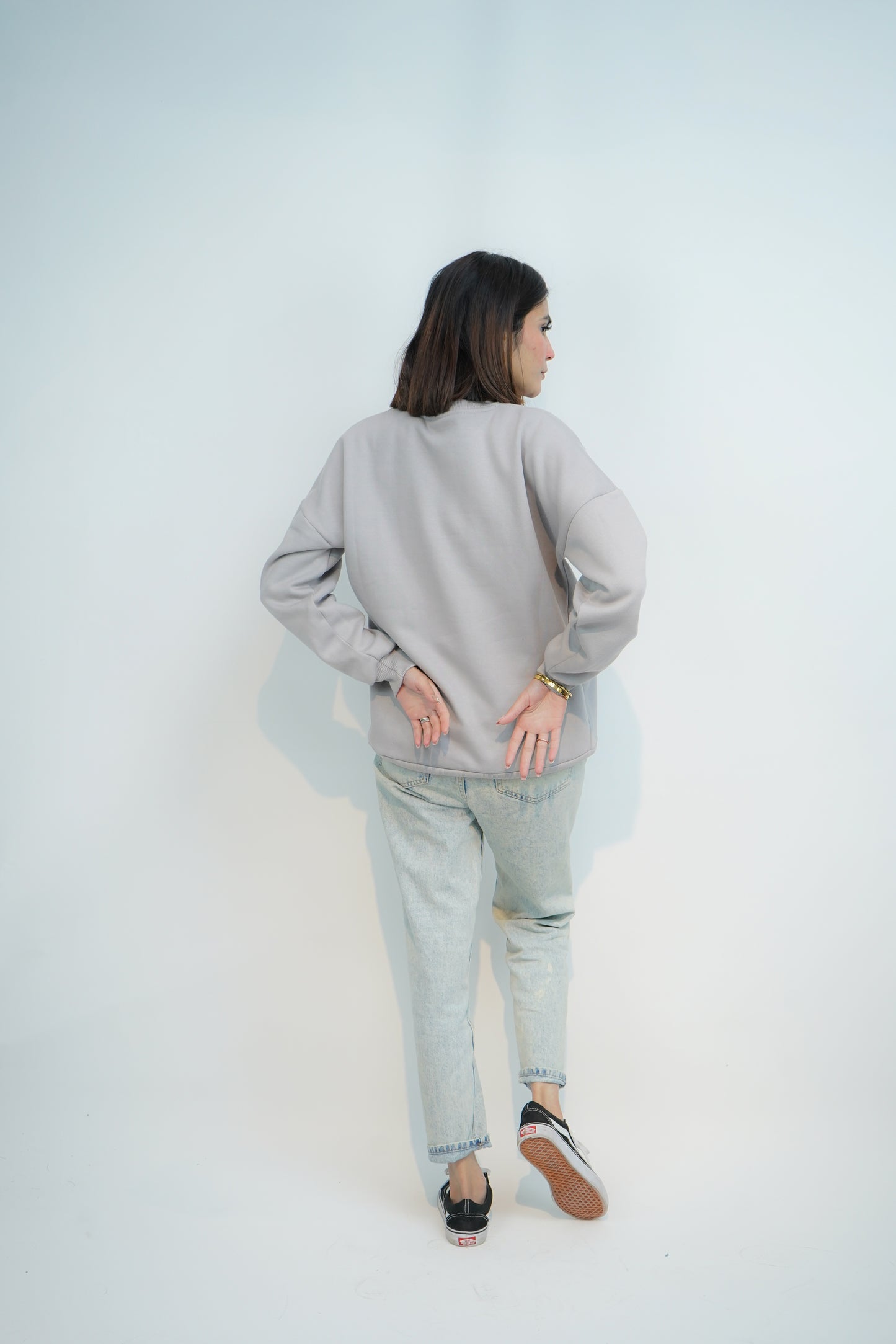 Grey - Solid Oversized Sweatshirt