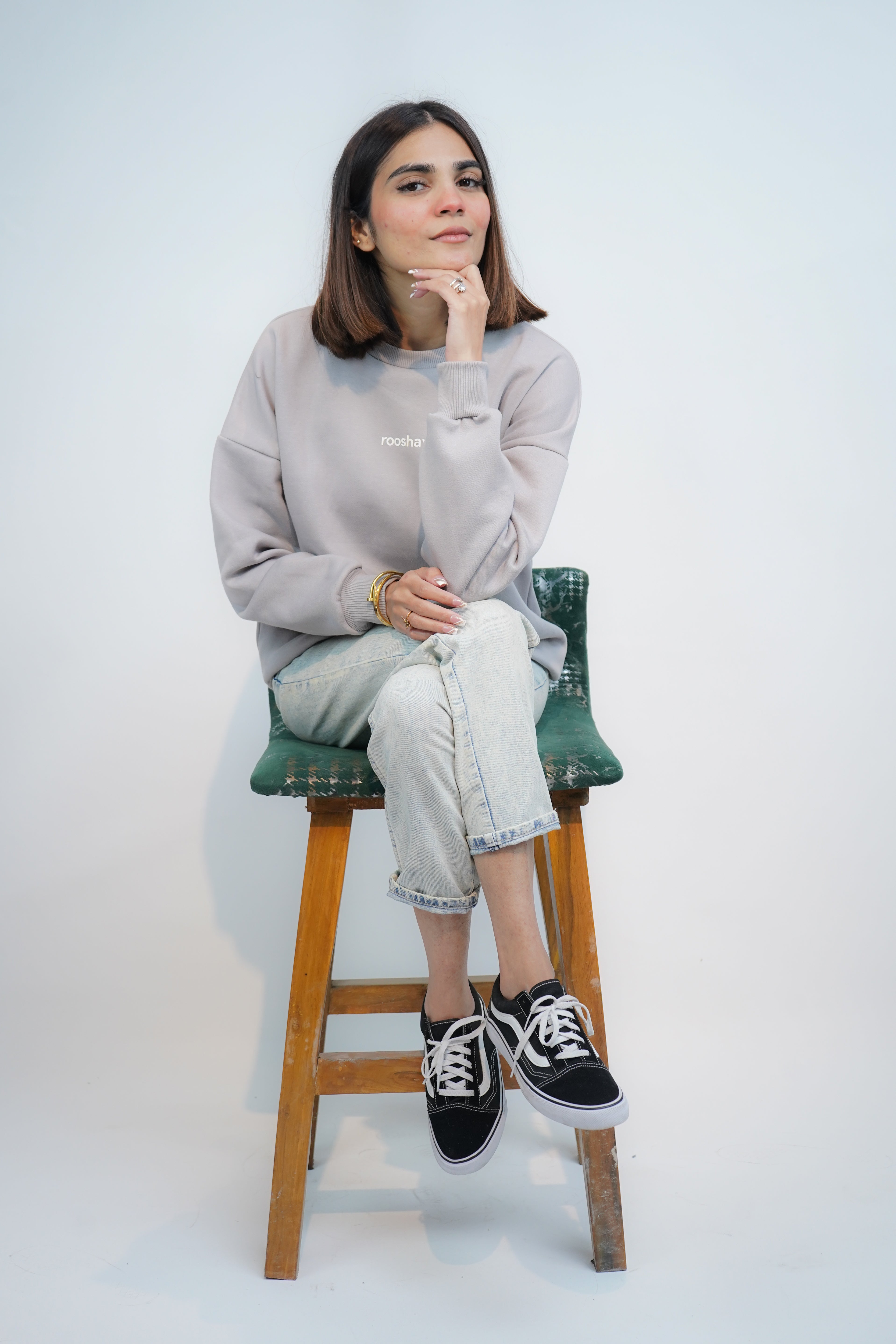 Grey - Solid Oversized Sweatshirt