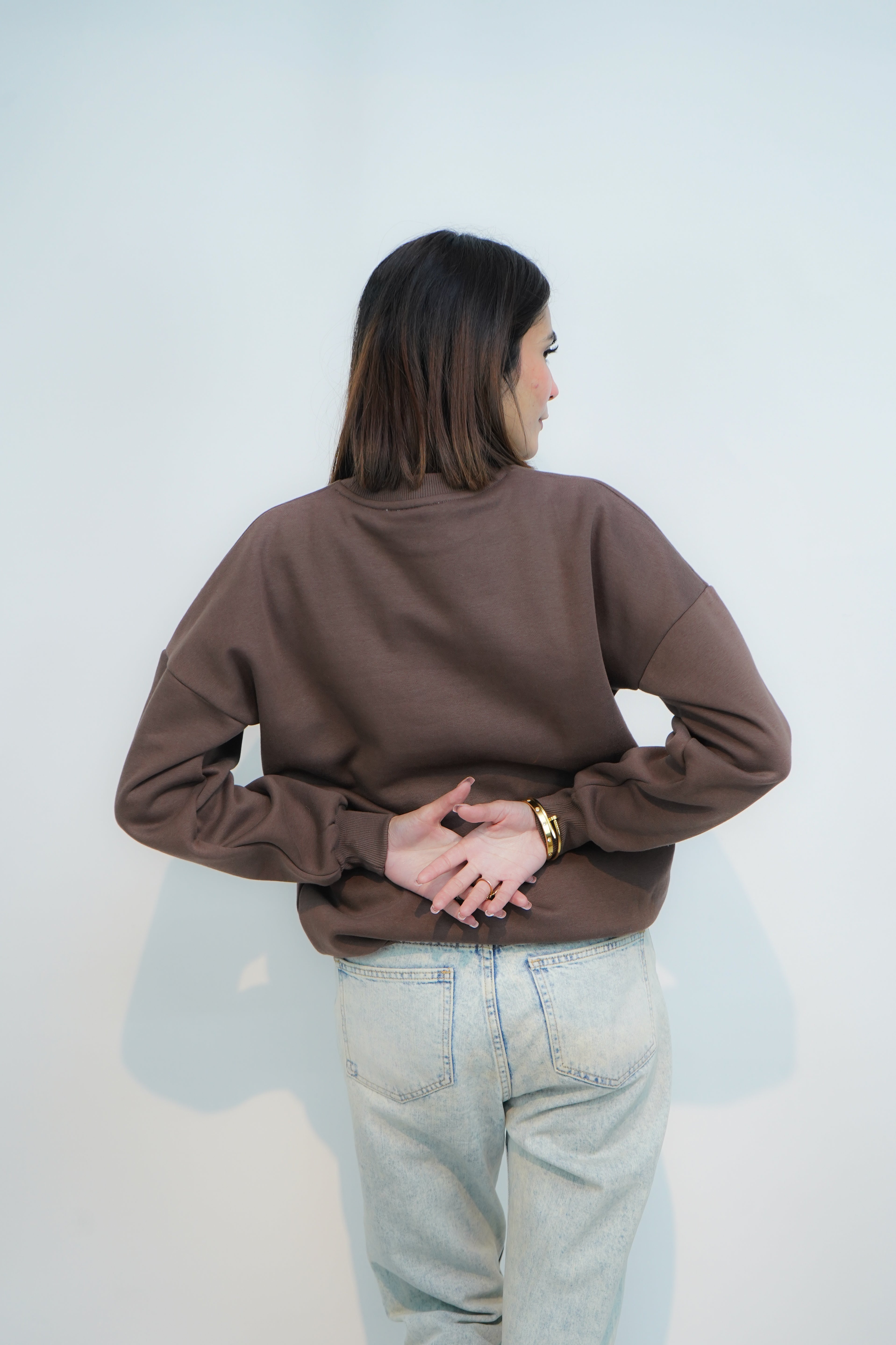 Chocolate Brown - Solid Oversized Sweatshirt