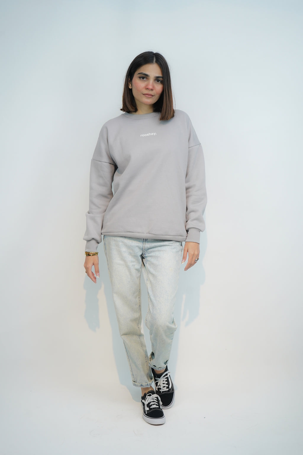 Grey - Solid Oversized Sweatshirt