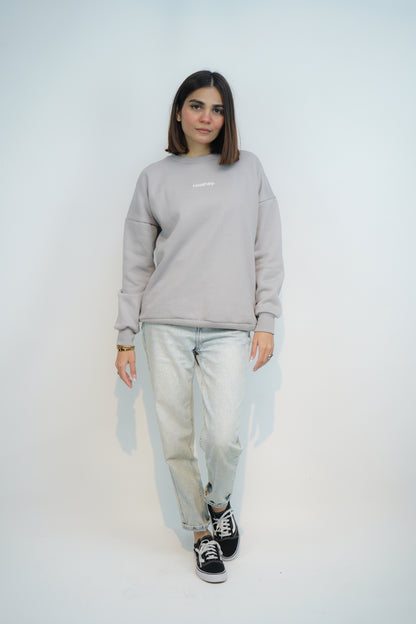 Grey - Solid Oversized Sweatshirt