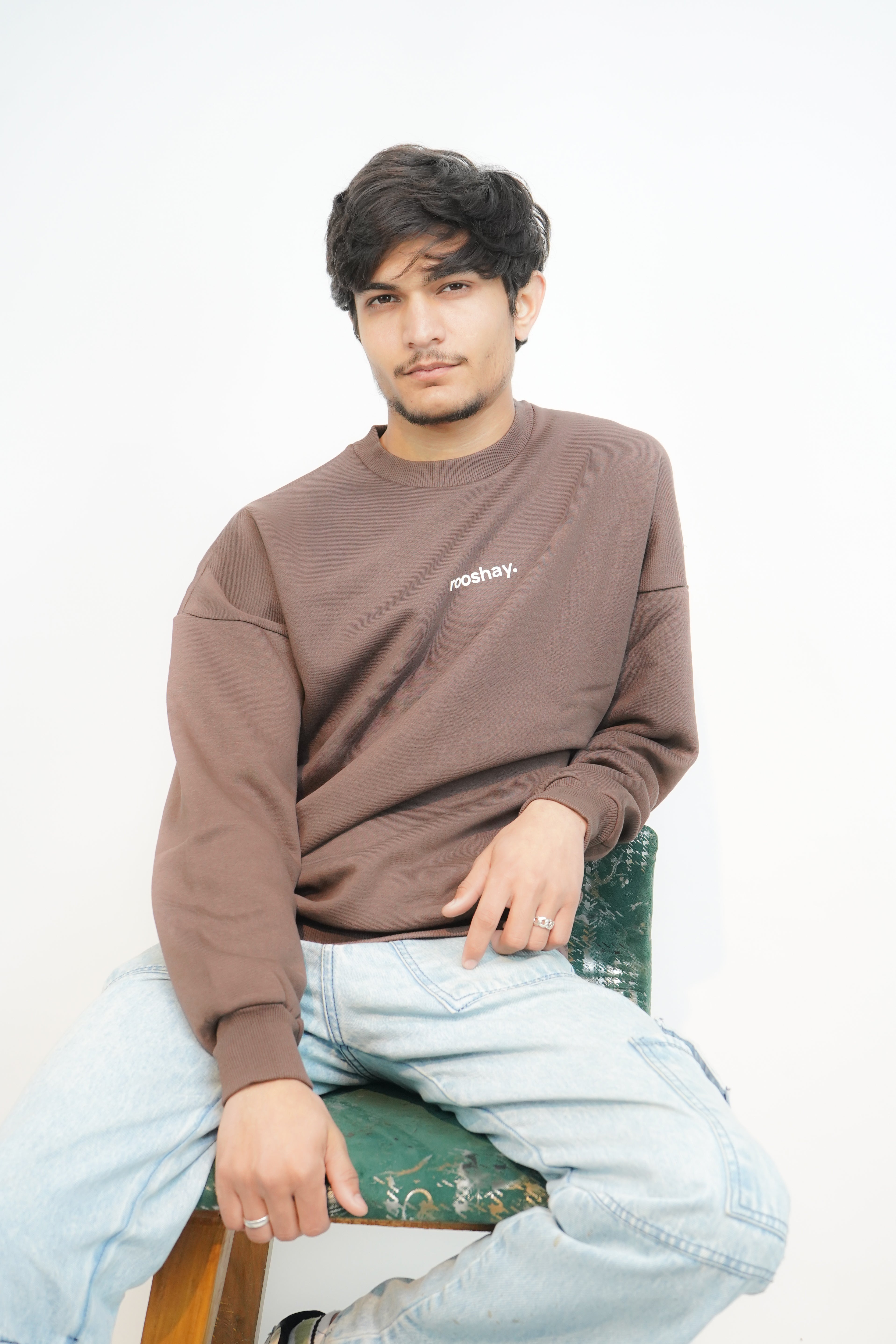 Chocolate Brown - Solid Oversized Sweatshirt