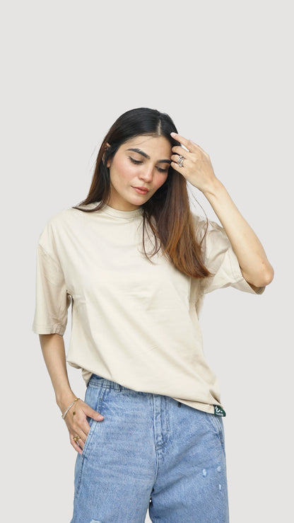 Stone Beige - Solid Oversized T-shirt