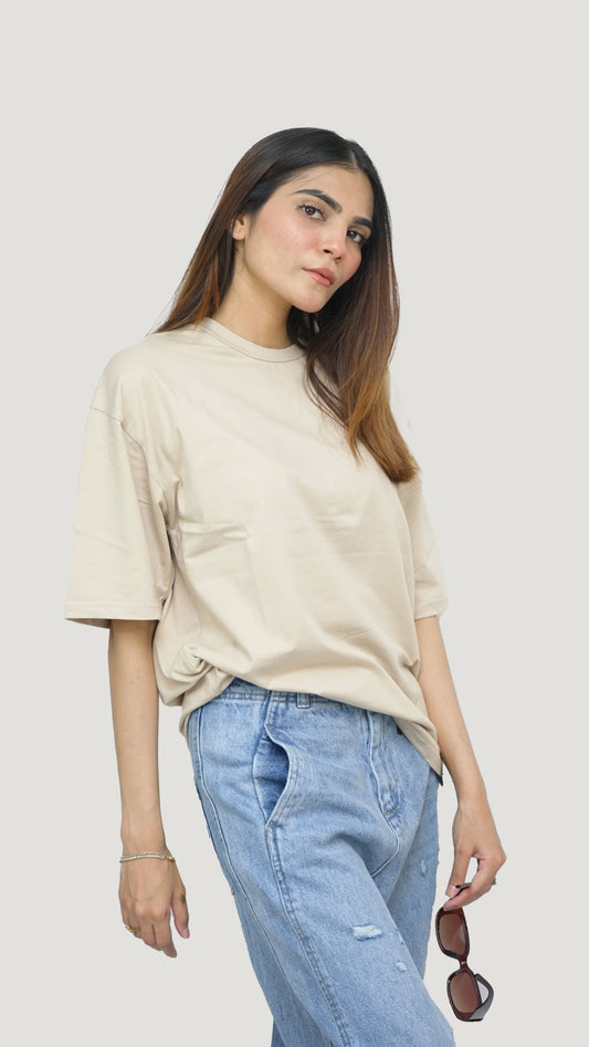 Stone Beige - Solid Oversized T-shirt