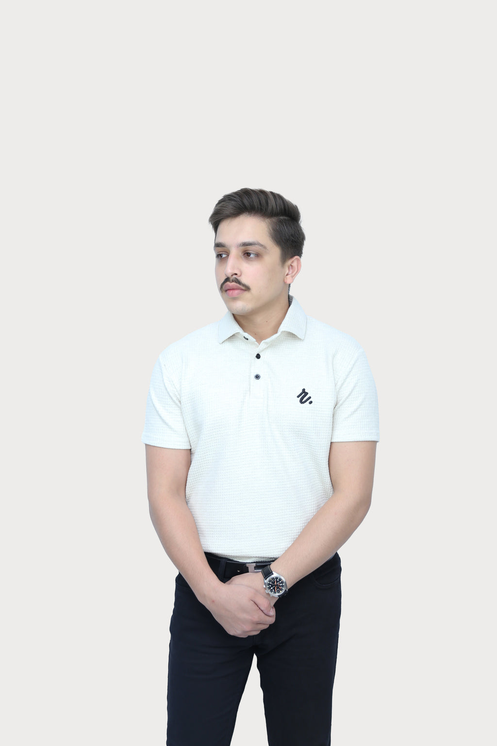 Beige - Grid Texture Polo