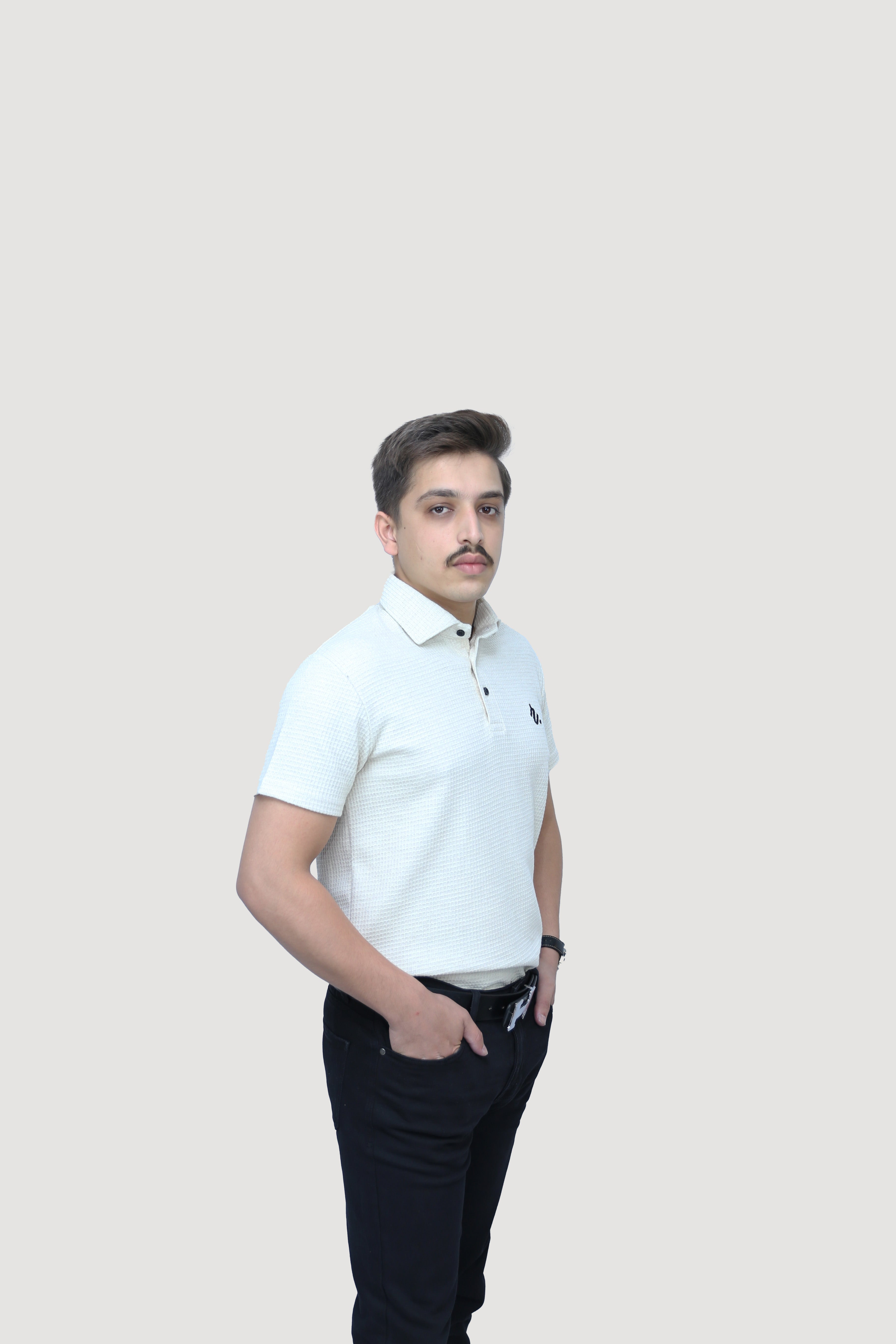 Beige - Grid Texture Polo