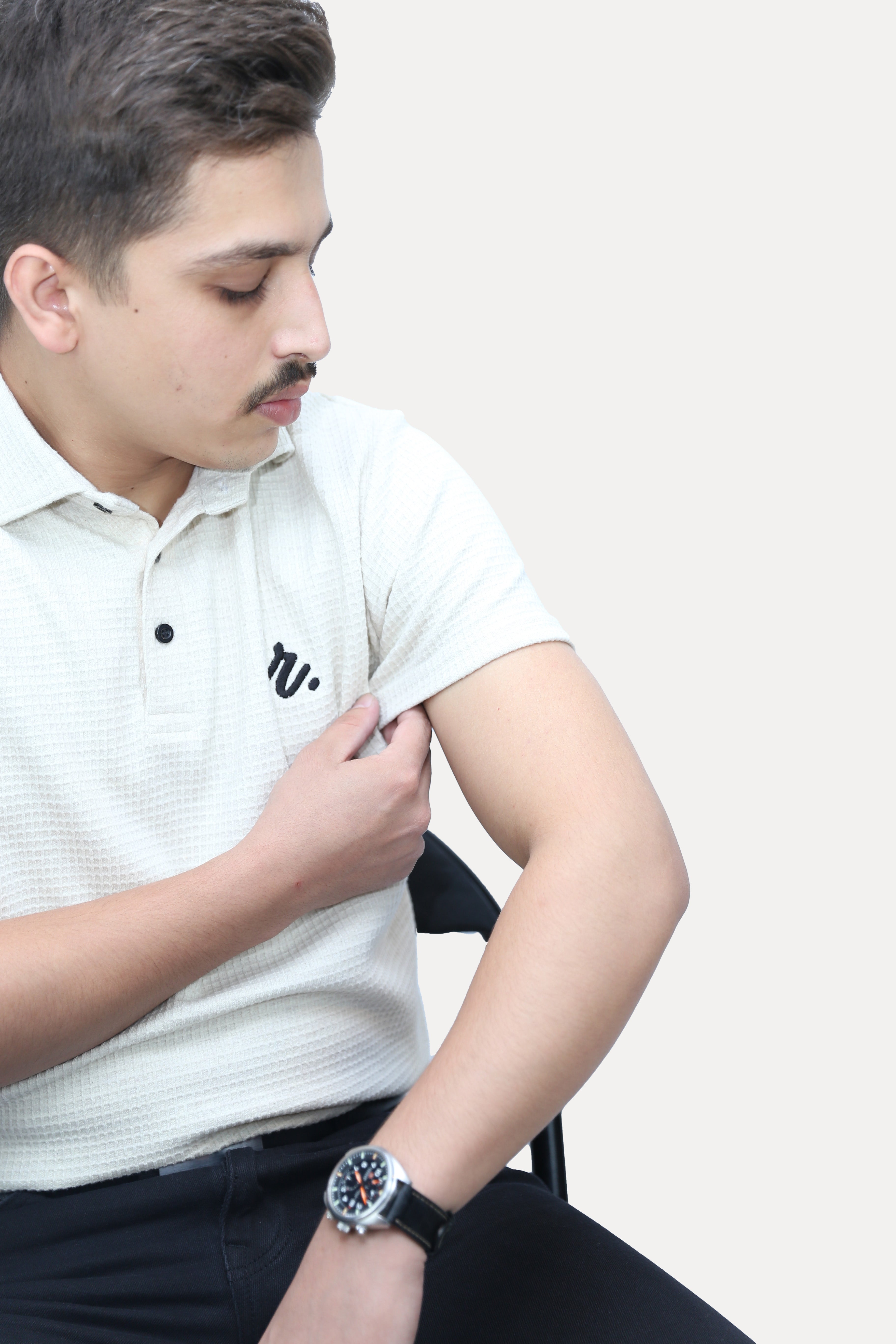 Beige - Grid Texture Polo