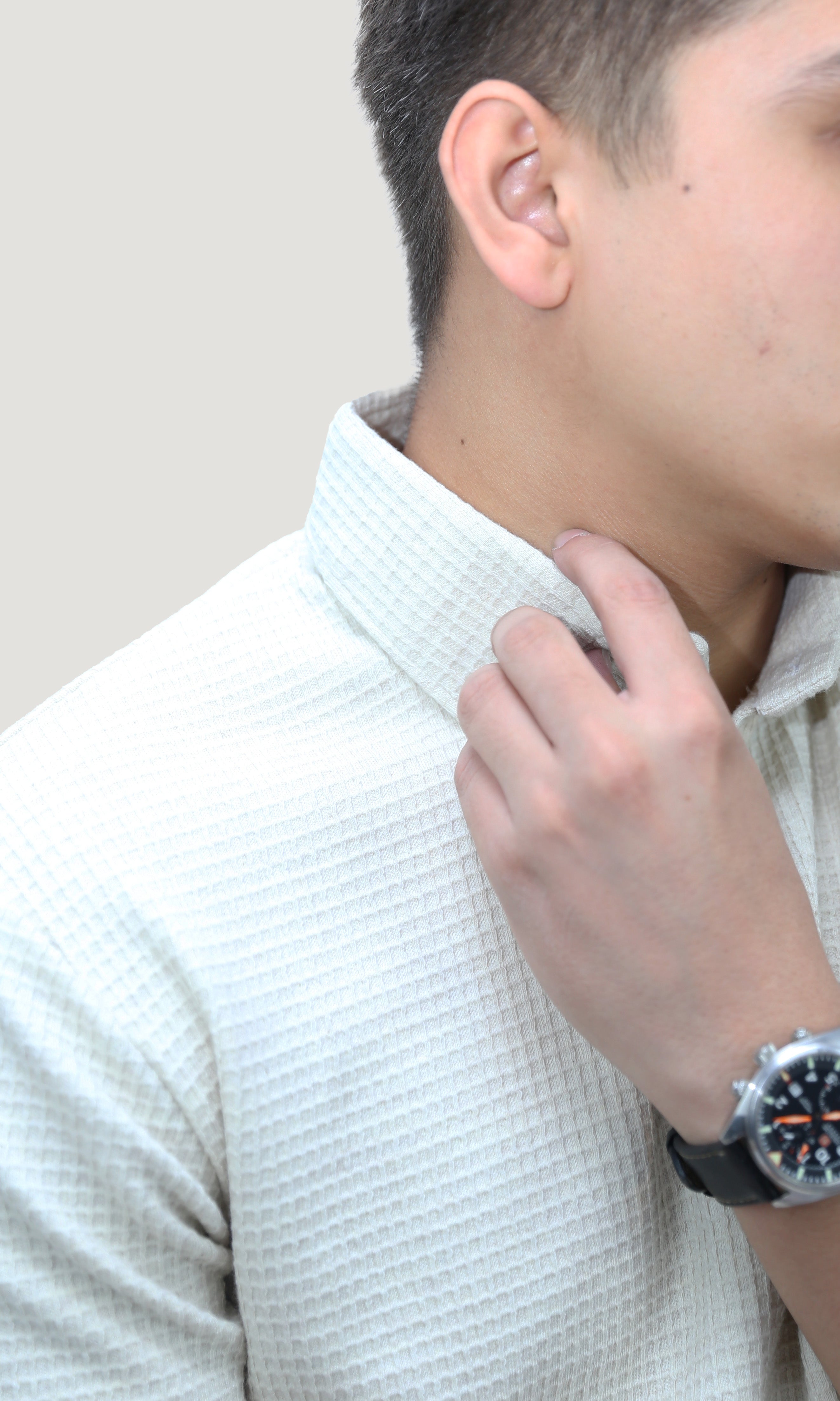 Beige - Grid Texture Polo