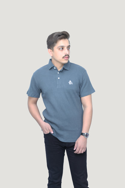 Muted Grey - Ribbed knit Polo