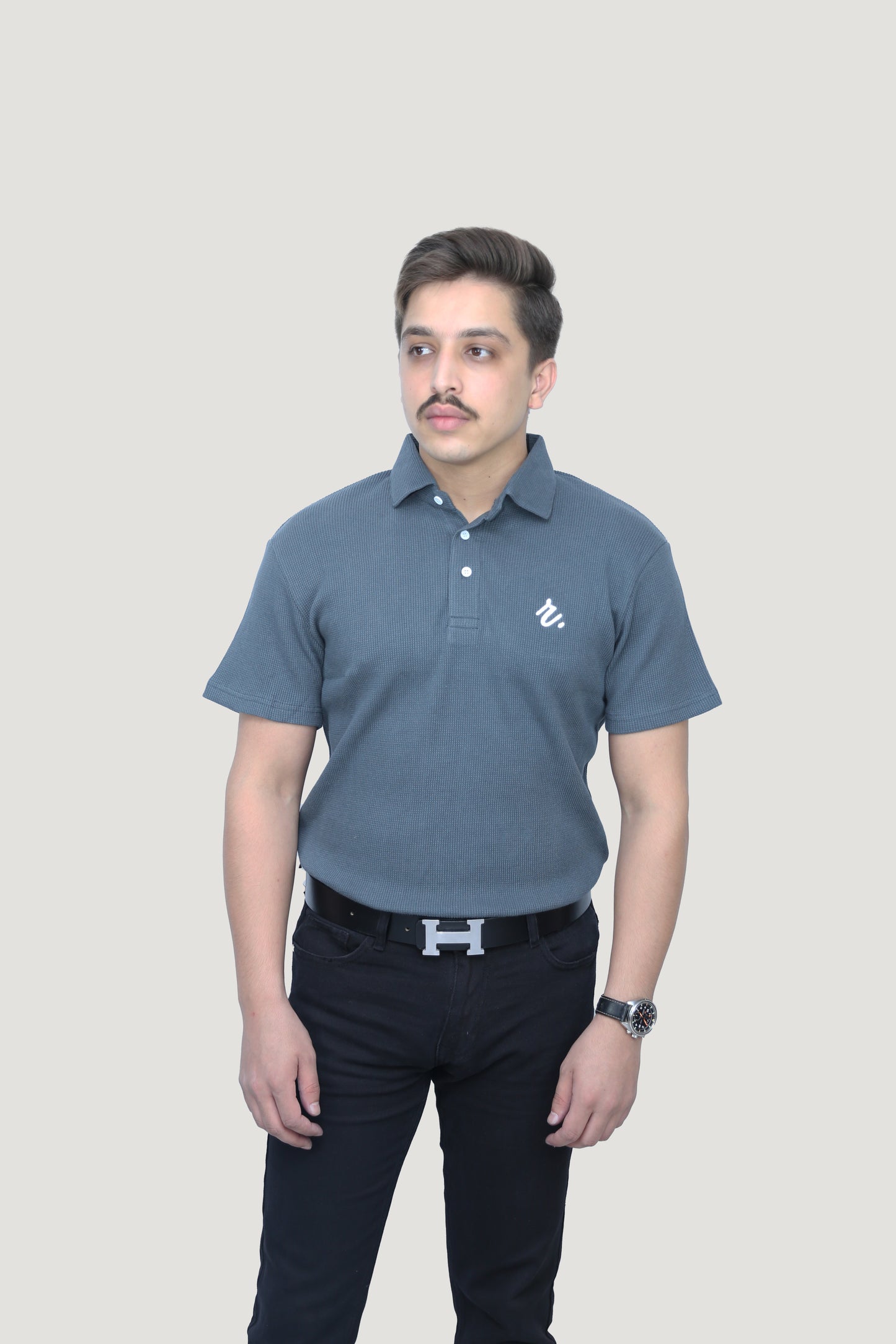 Muted Grey - Ribbed knit Polo