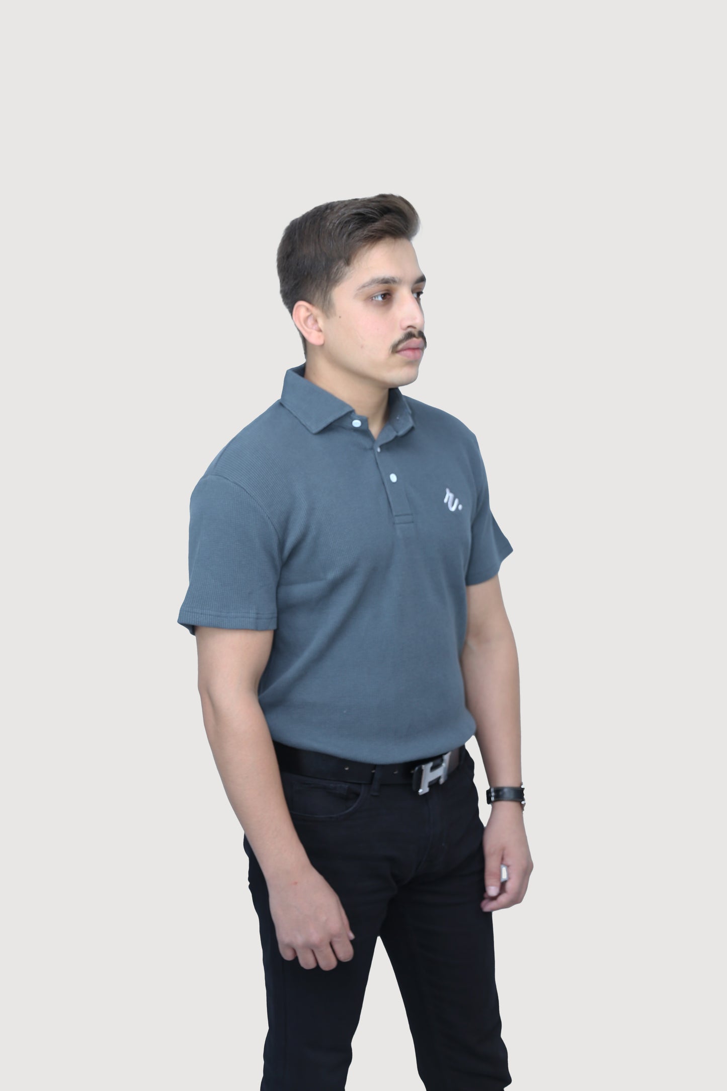 Muted Grey - Ribbed knit Polo