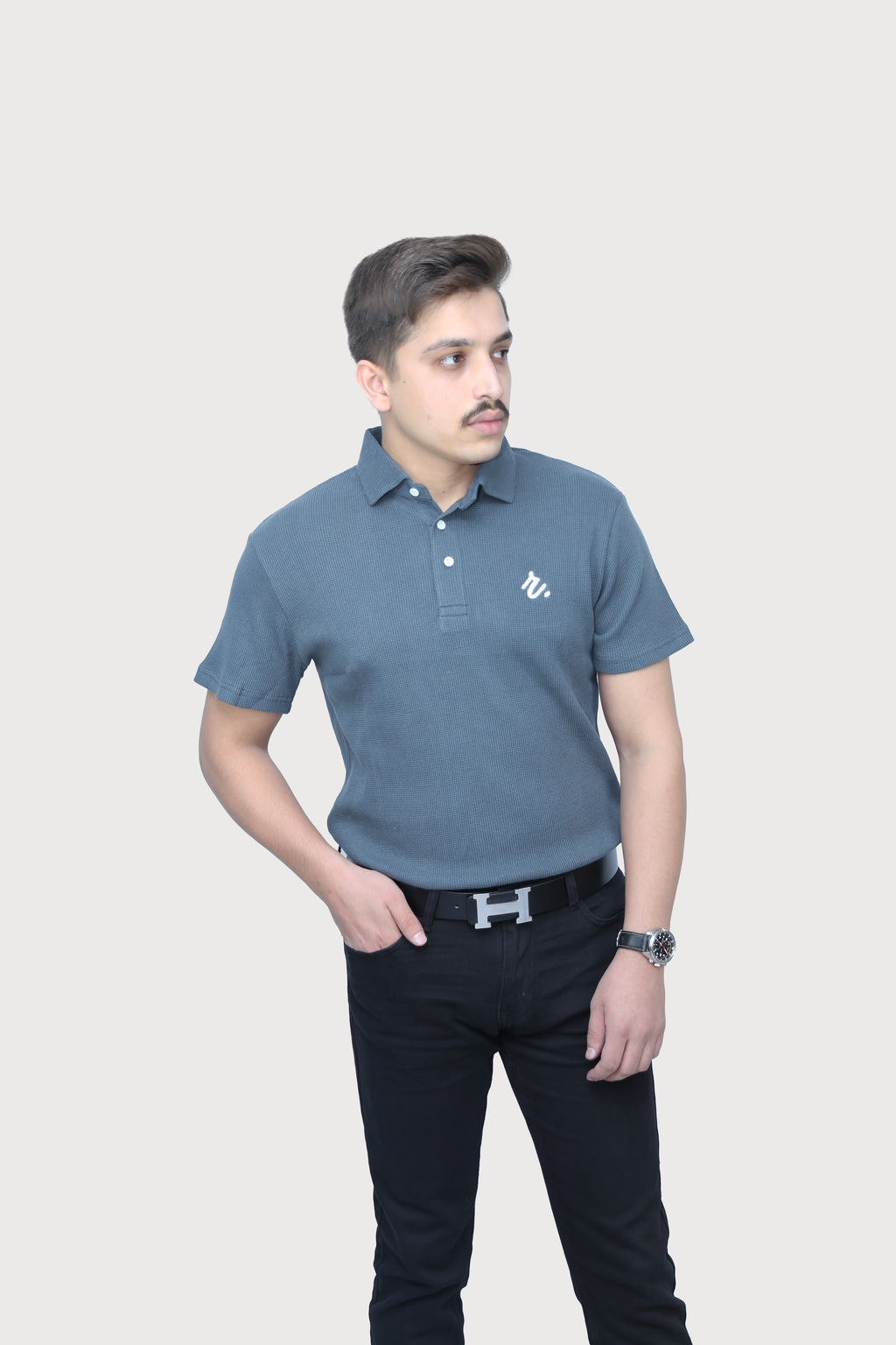 Muted Grey - Ribbed knit Polo
