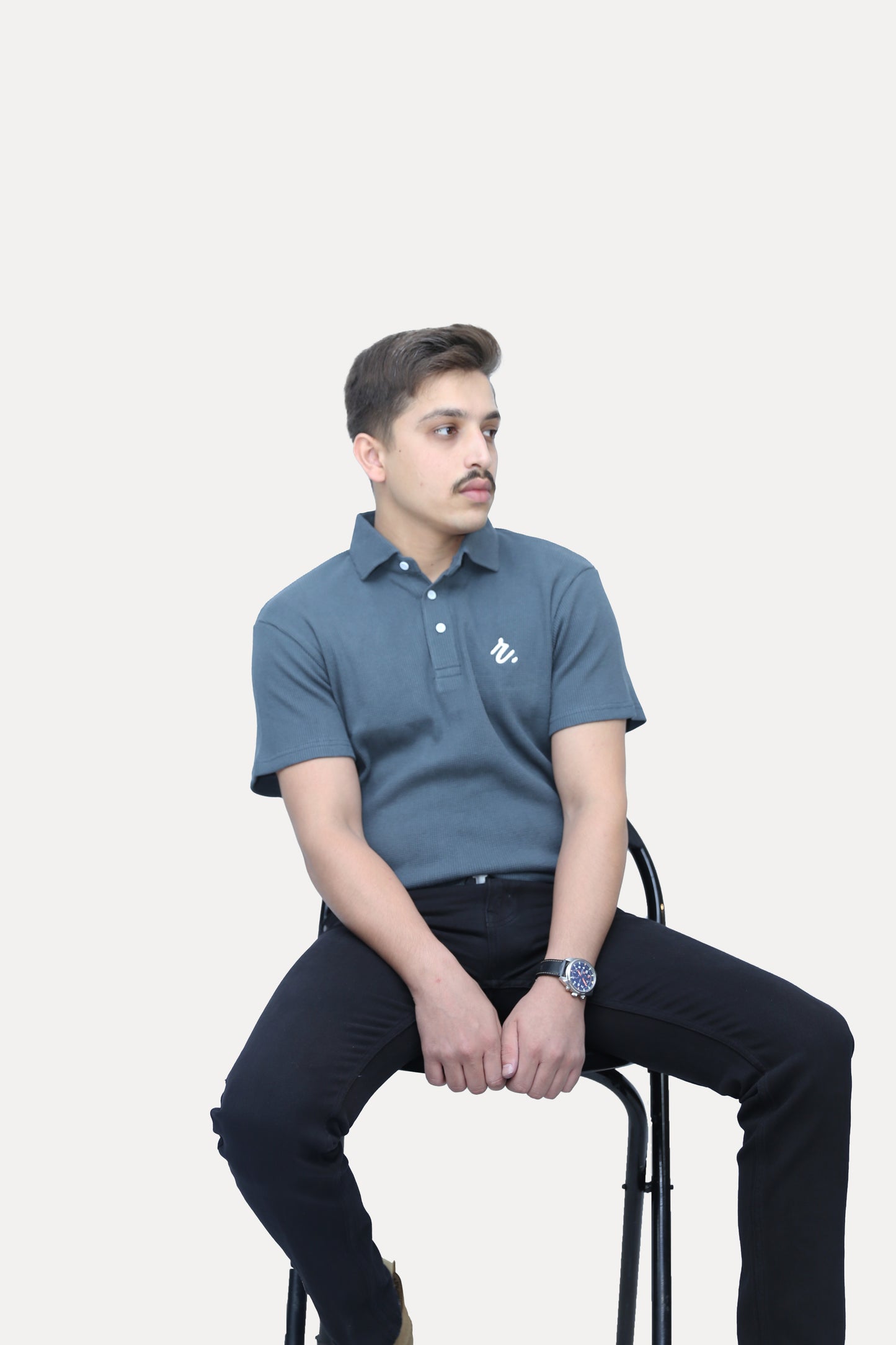 Muted Grey - Ribbed knit Polo