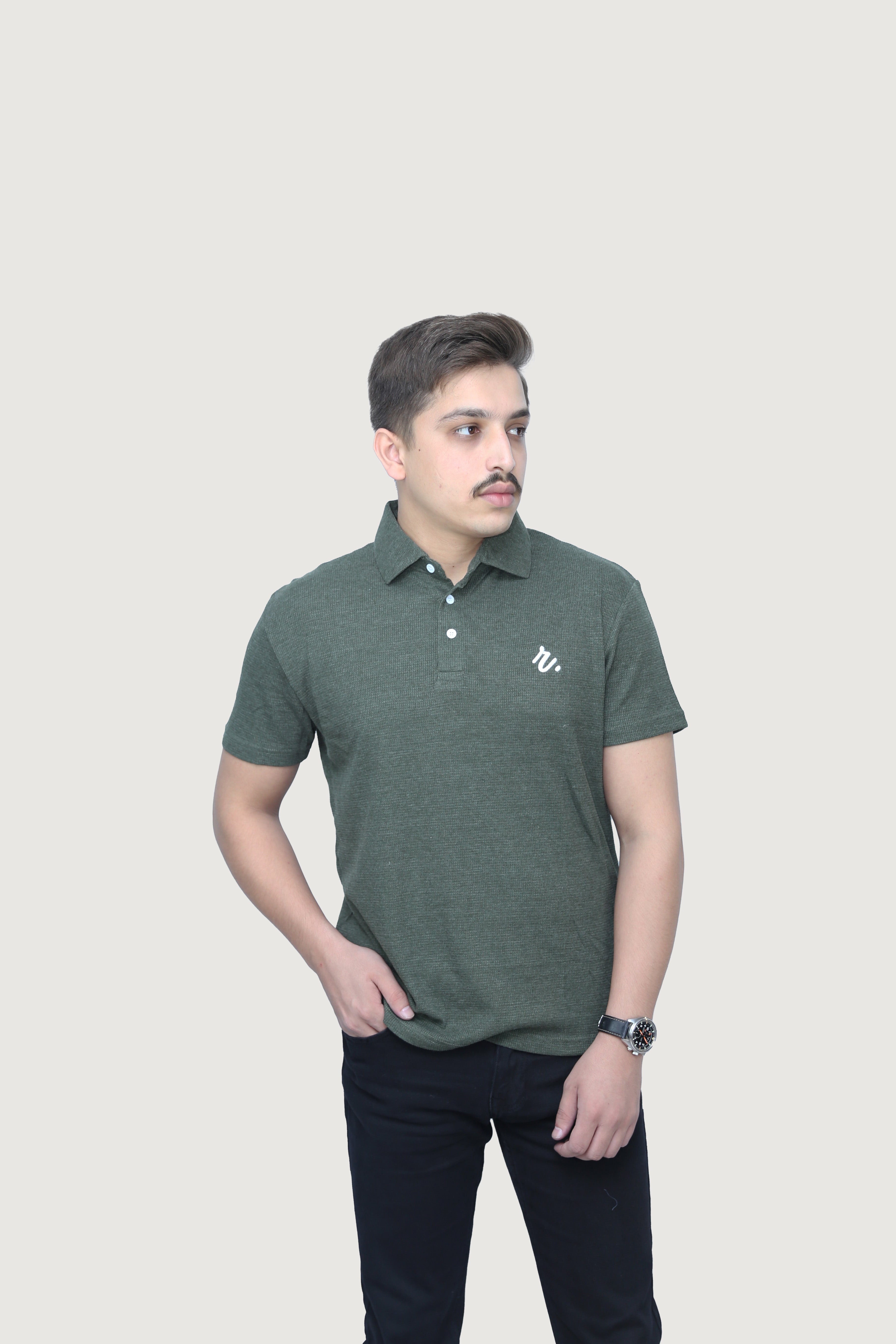 Olive - Heathered Rib Polo