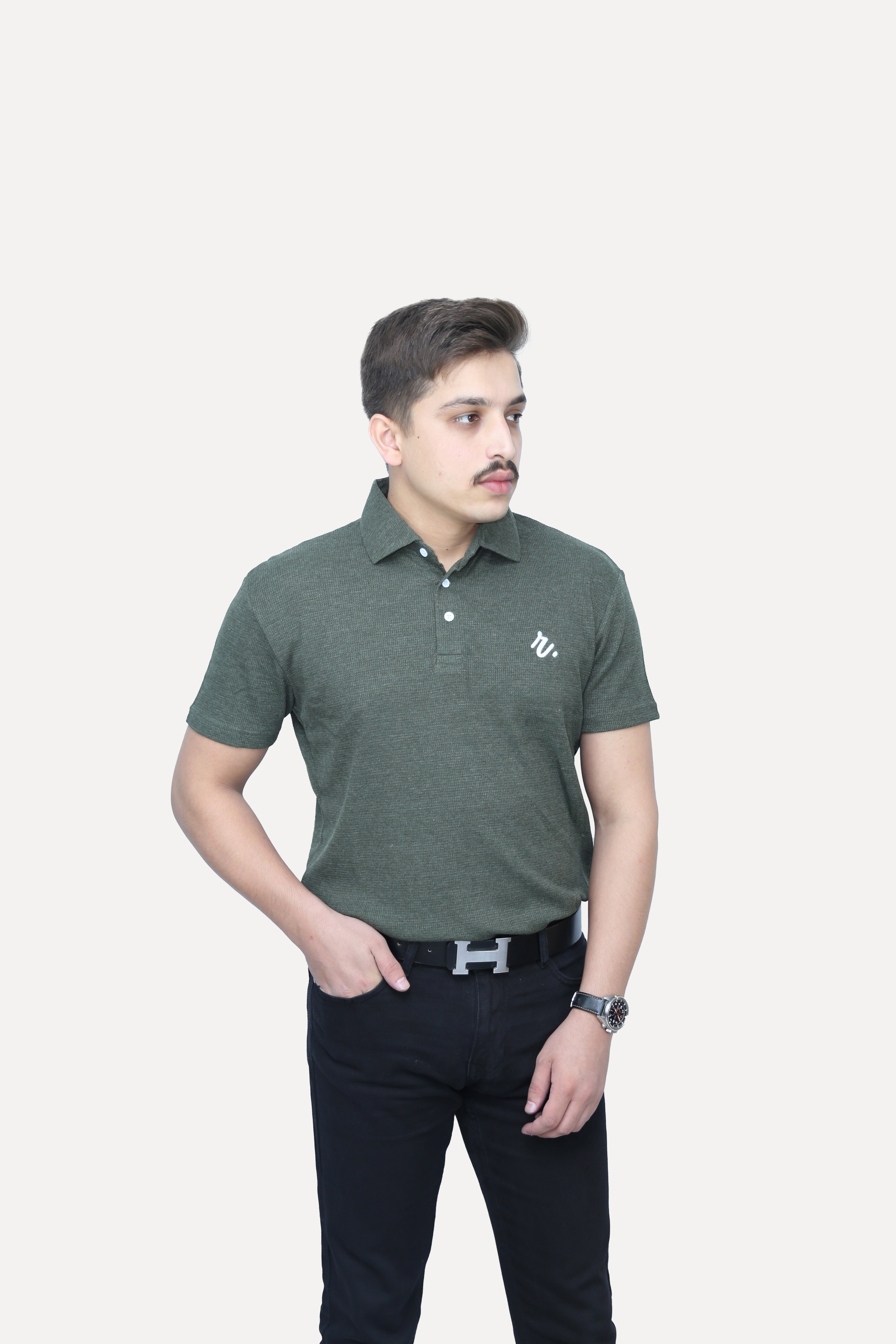 Olive - Heathered Rib Polo