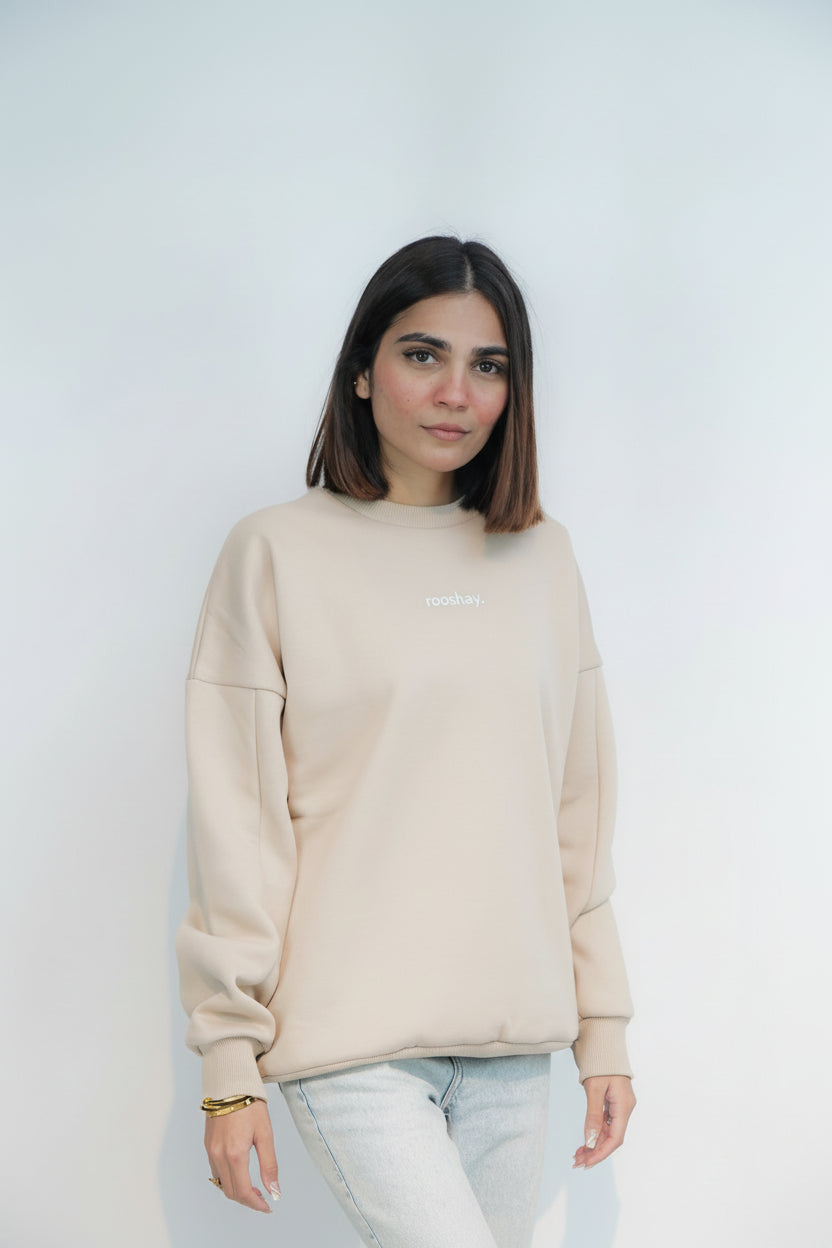 Beige - Solid Oversized Sweatshirt