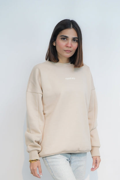 Beige - Solid Oversized Sweatshirt