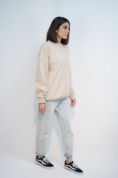 Beige - Solid Oversized Sweatshirt