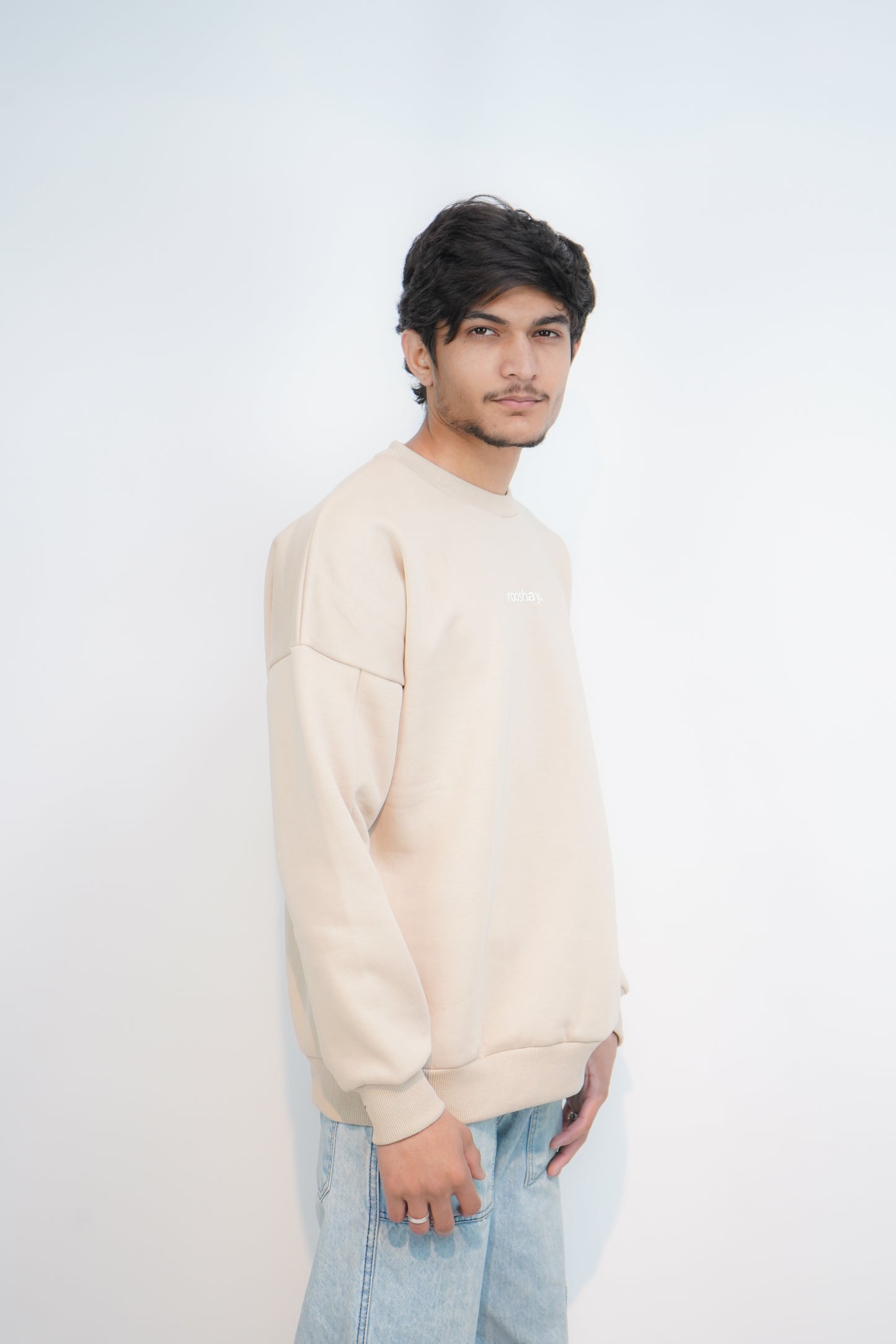 Beige - Solid Oversized Sweatshirt