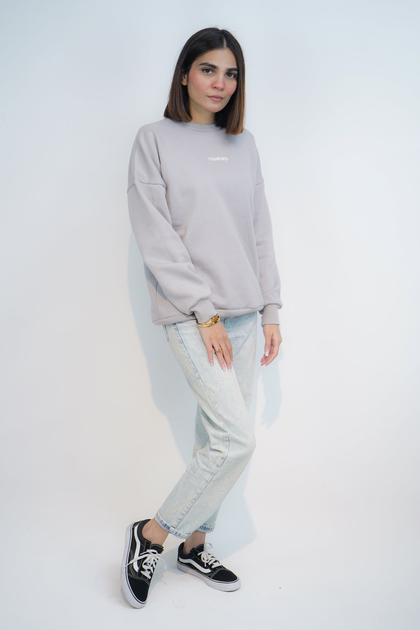 Grey - Solid Oversized Sweatshirt