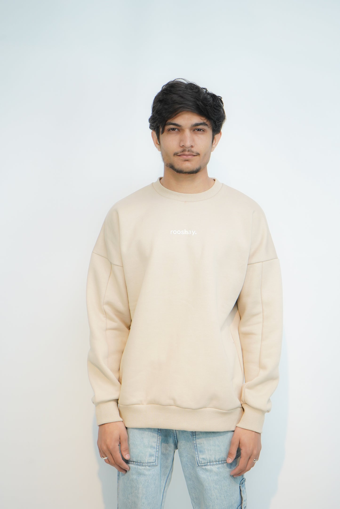 Beige - Solid Oversized Sweatshirt