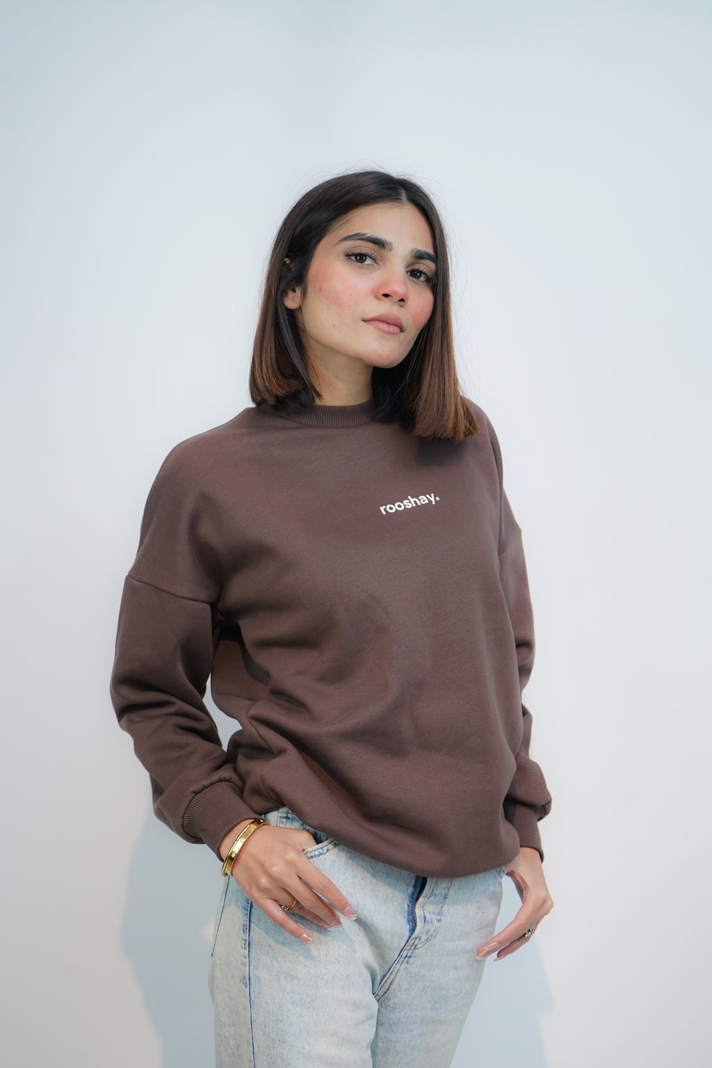 Chocolate Brown - Solid Oversized Sweatshirt