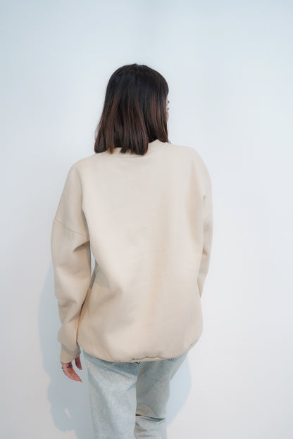 Beige - Solid Oversized Sweatshirt